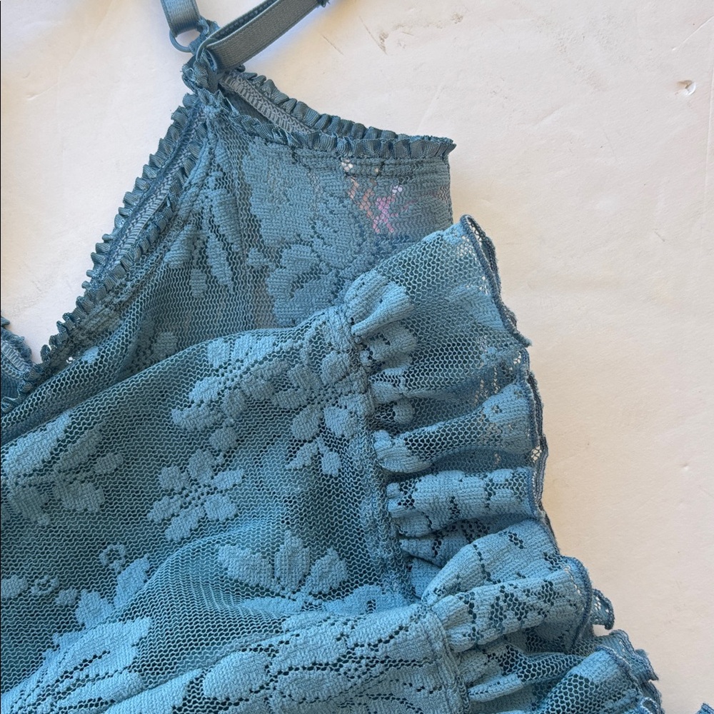 Y2K Victoria’s Secret Lace Mini Dress Naked Blue Bridal Slip L Chamise Teddy Hot - Picture 15 of 17